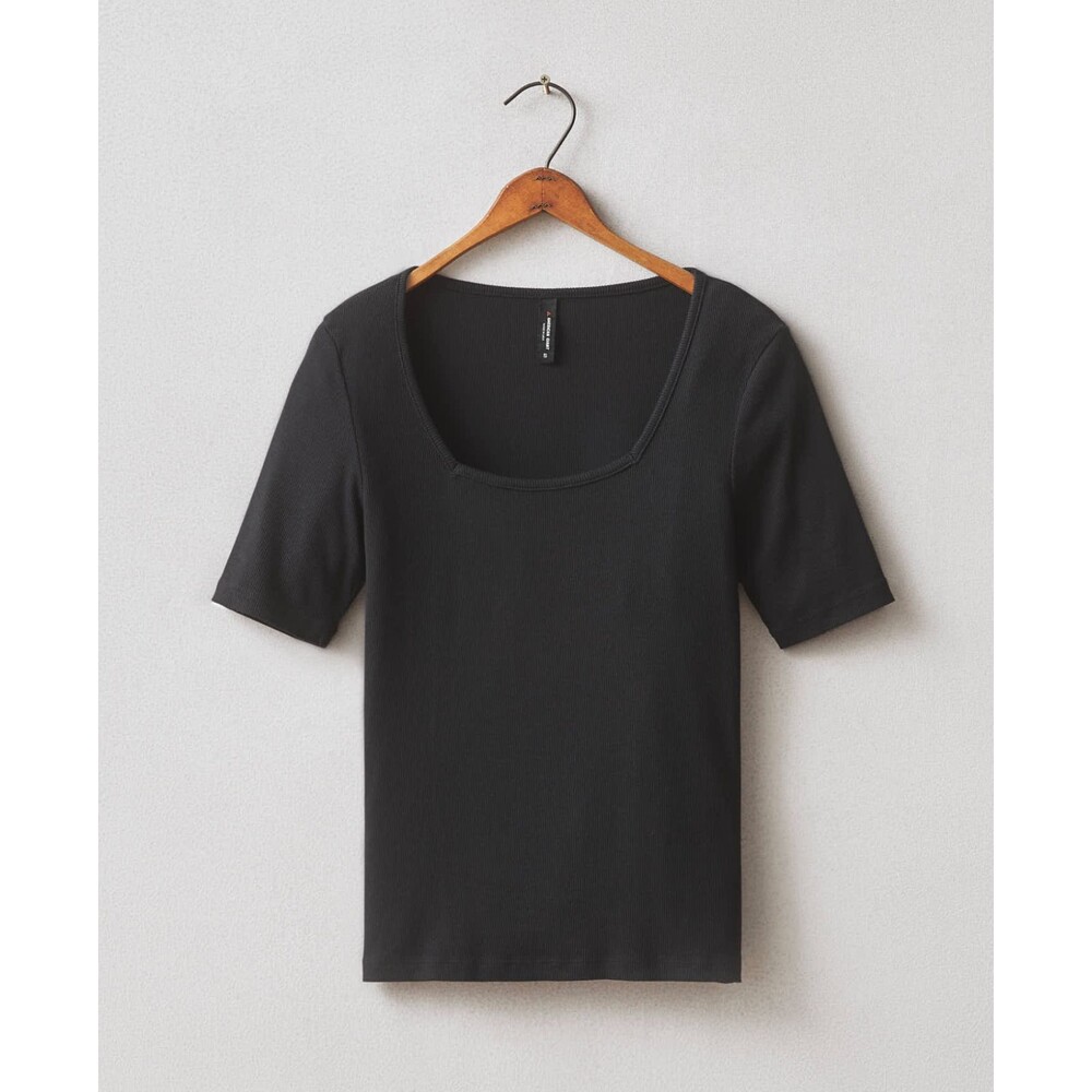 American Giant Shirt Womens M Black Rib Square Neck Short Sleeve Cotton Luxe NEW